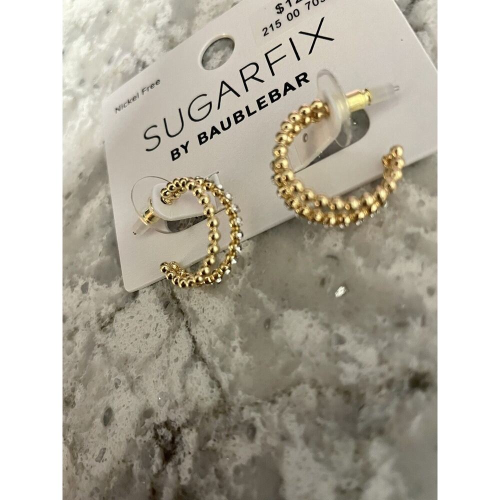SUGARFIX by BaubleBar Crystal Beaded Double Hoop Earrings - Gold NWT - Picture 3 of 6